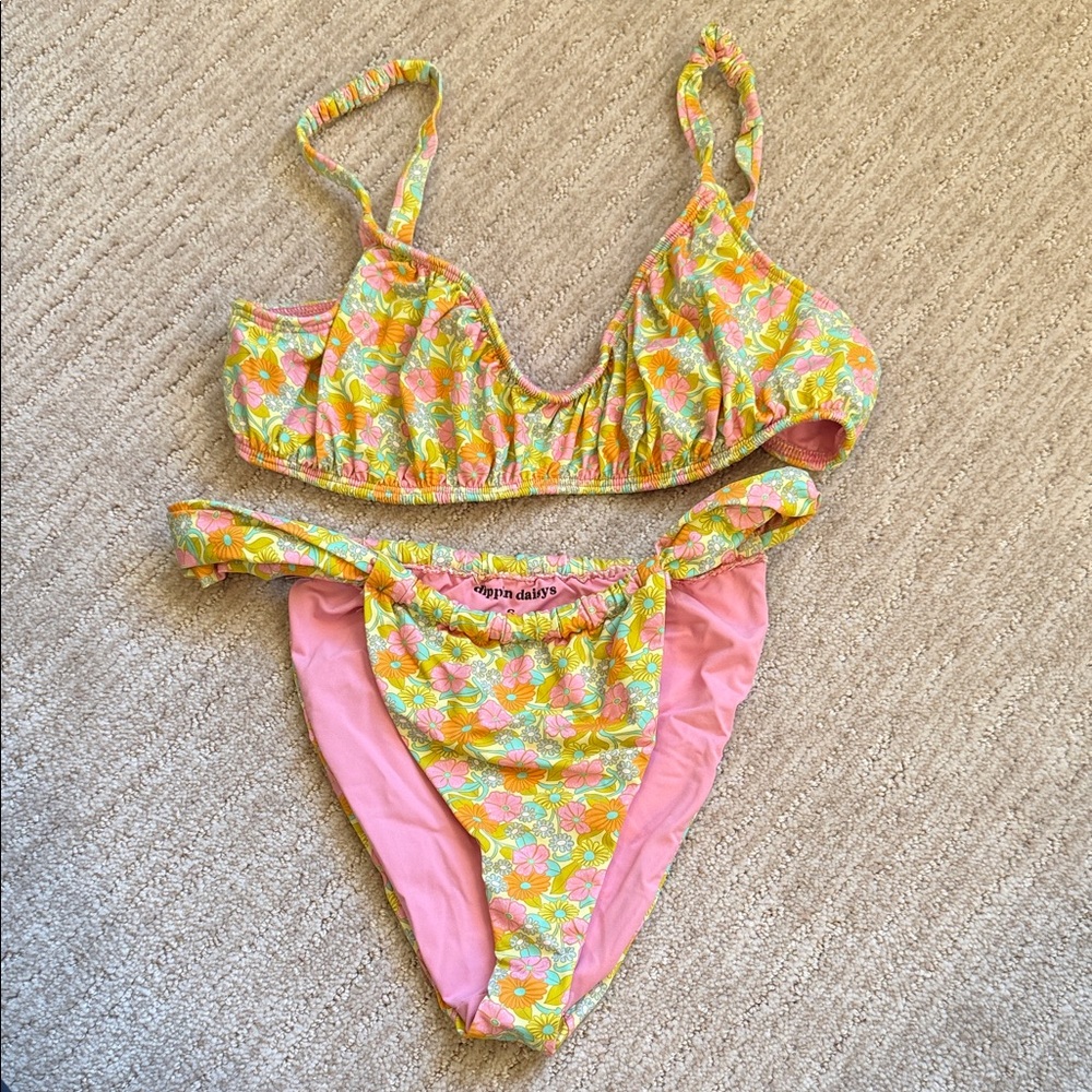 Dippin Daisys Pink and Yellow Floral Bikini S